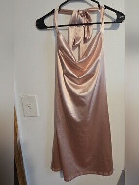 Zaful Rose Gold Satin Cowl Halter Dress